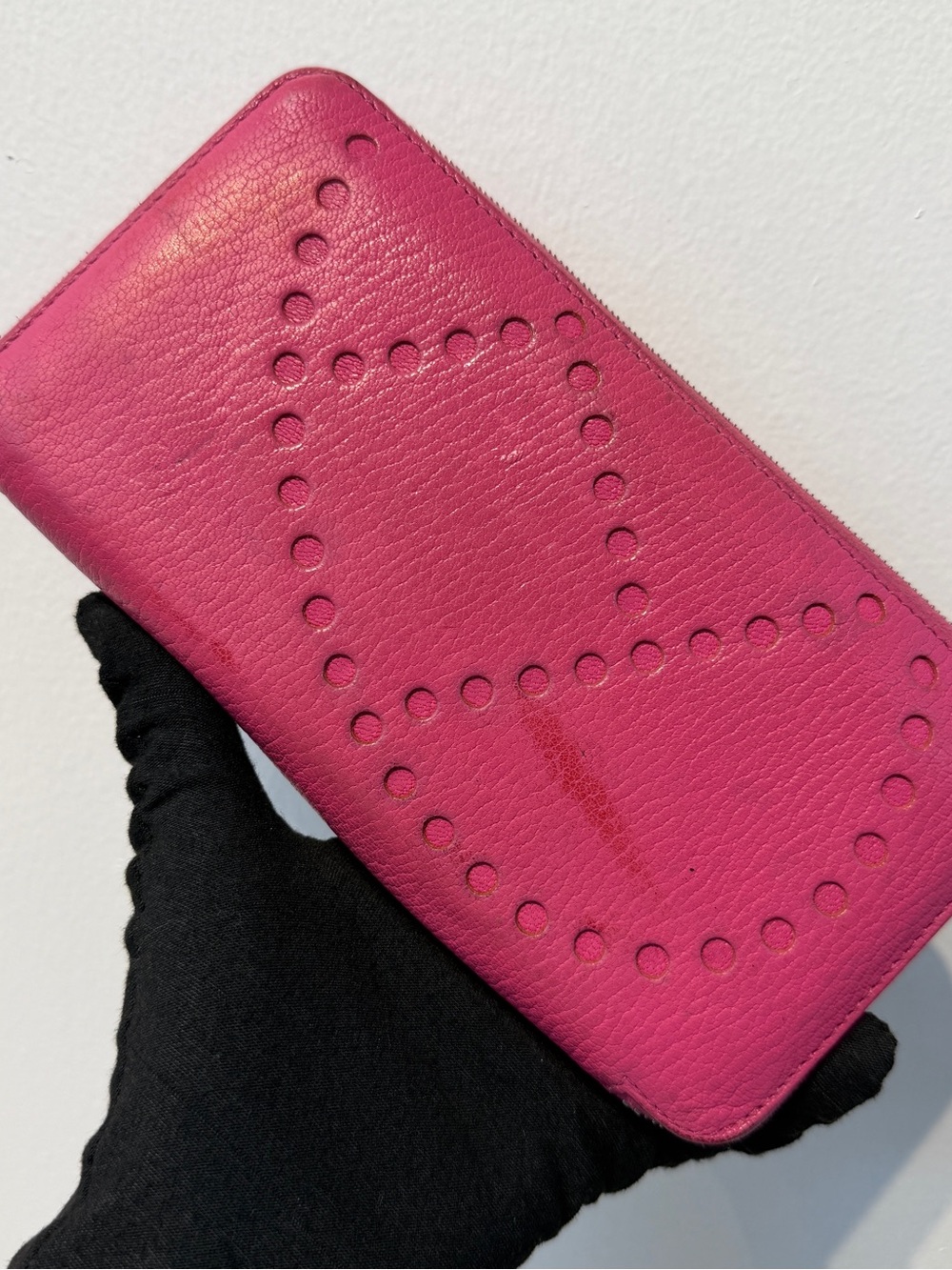 Hermès Pink Leather Perforated H Zip-Around Long Wallet